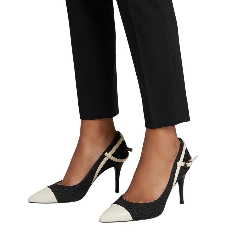 Stuart Weitzman Black & Ivory Pointed Toe Pumps Slip On Heels Women's Size 6.5M